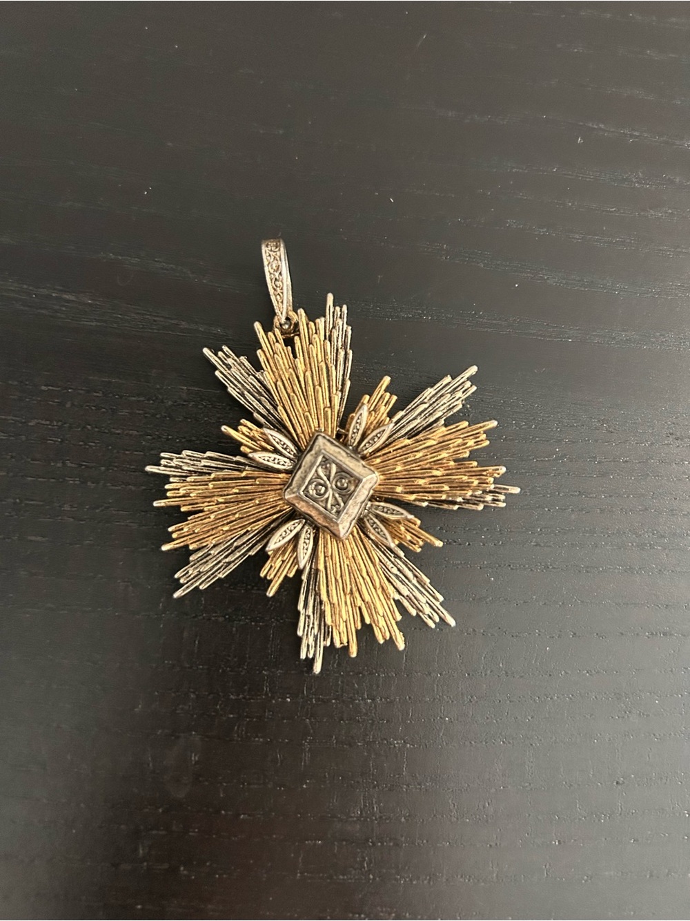 ART Gold tone, Silver tone Maltese Cross Two Layer Pendant 1950s Antique Vintage